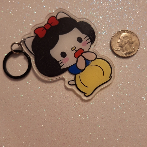 Snow White Kitty Acrylic Keychain Clip Oversized purse charm New - Picture 3 of 5